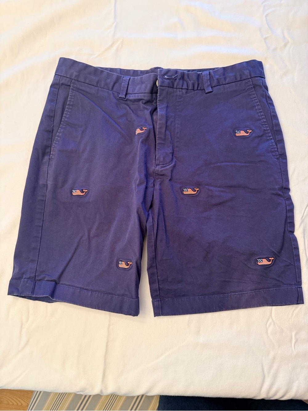 Vineyard Vines Purple Embroidered Whale Flat Front Shorts